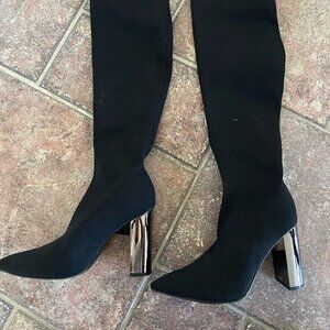 Zara Over the Knee Fabric Boots Black Silver HeeL [39]